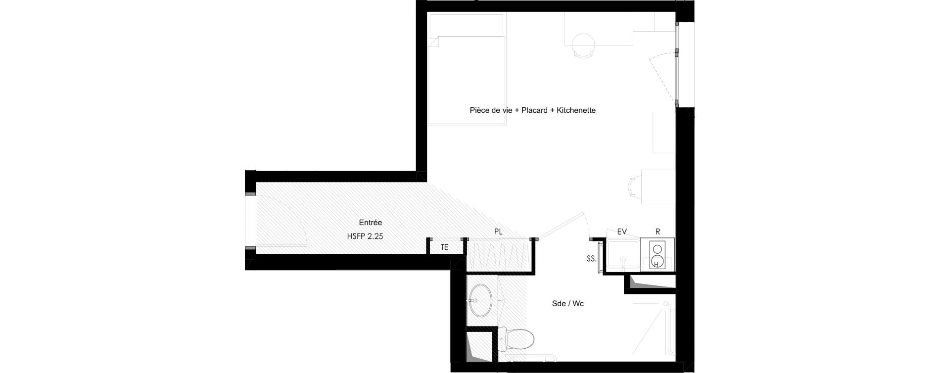 Appartement T1 meubl&eacute; de 28,25 m2 &agrave; Chamb&eacute;ry La cassine