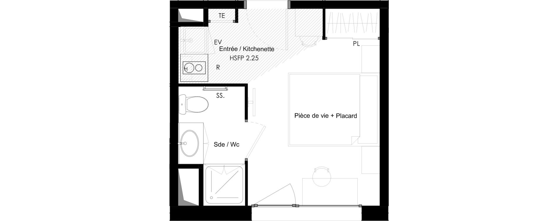 Appartement T1 meubl&eacute; de 17,67 m2 &agrave; Chamb&eacute;ry La cassine