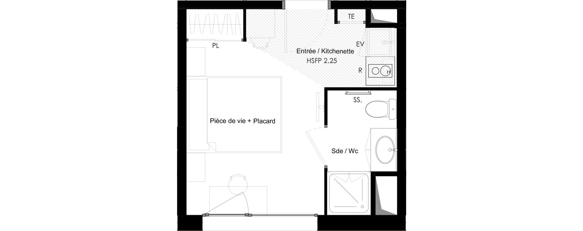 Appartement T1 meubl&eacute; de 17,67 m2 &agrave; Chamb&eacute;ry La cassine