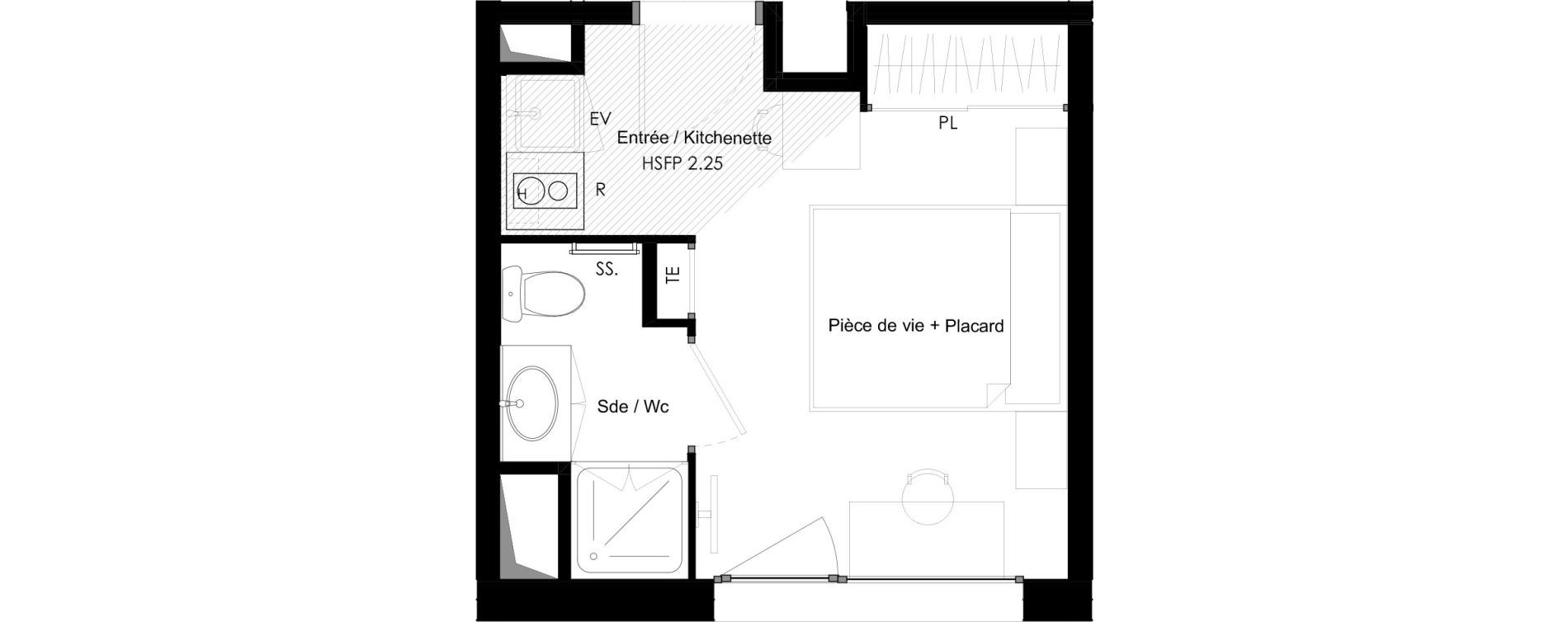 Appartement T1 meubl&eacute; de 17,32 m2 &agrave; Chamb&eacute;ry La cassine