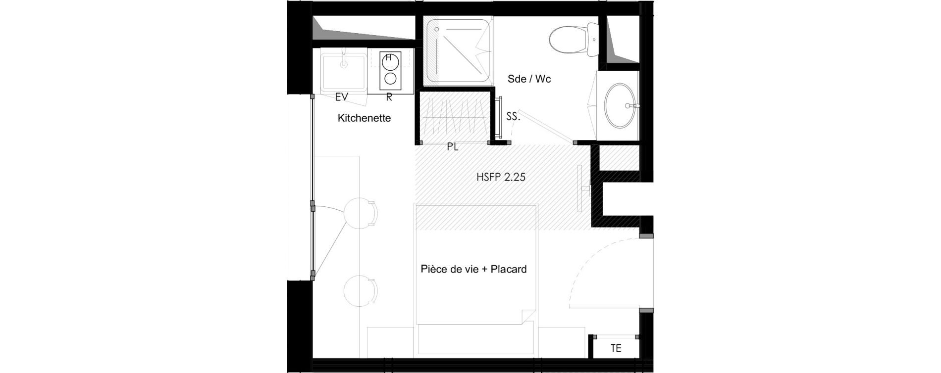Appartement T1 meubl&eacute; de 16,43 m2 &agrave; Chamb&eacute;ry La cassine