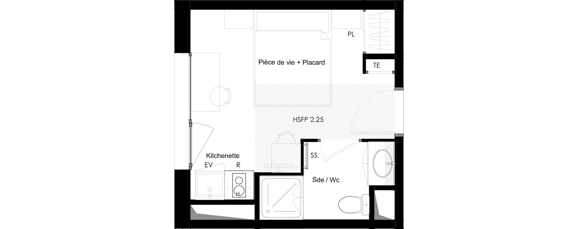 Appartement T1 meubl&eacute; de 16,81 m2 &agrave; Chamb&eacute;ry La cassine