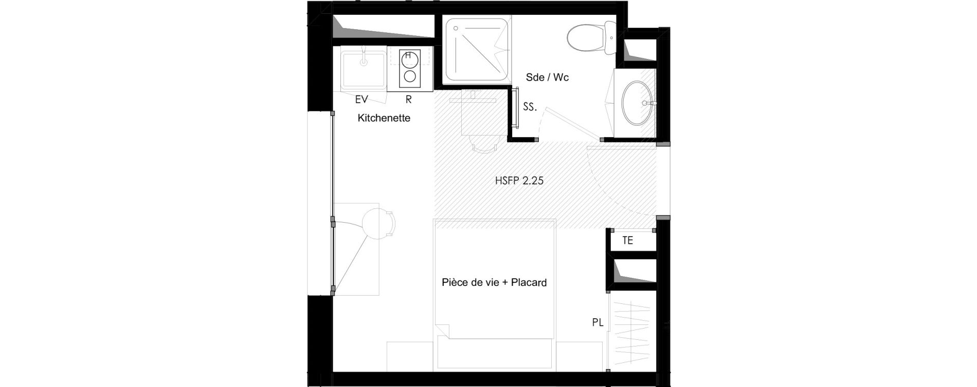 Appartement T1 meubl&eacute; de 17,83 m2 &agrave; Chamb&eacute;ry La cassine