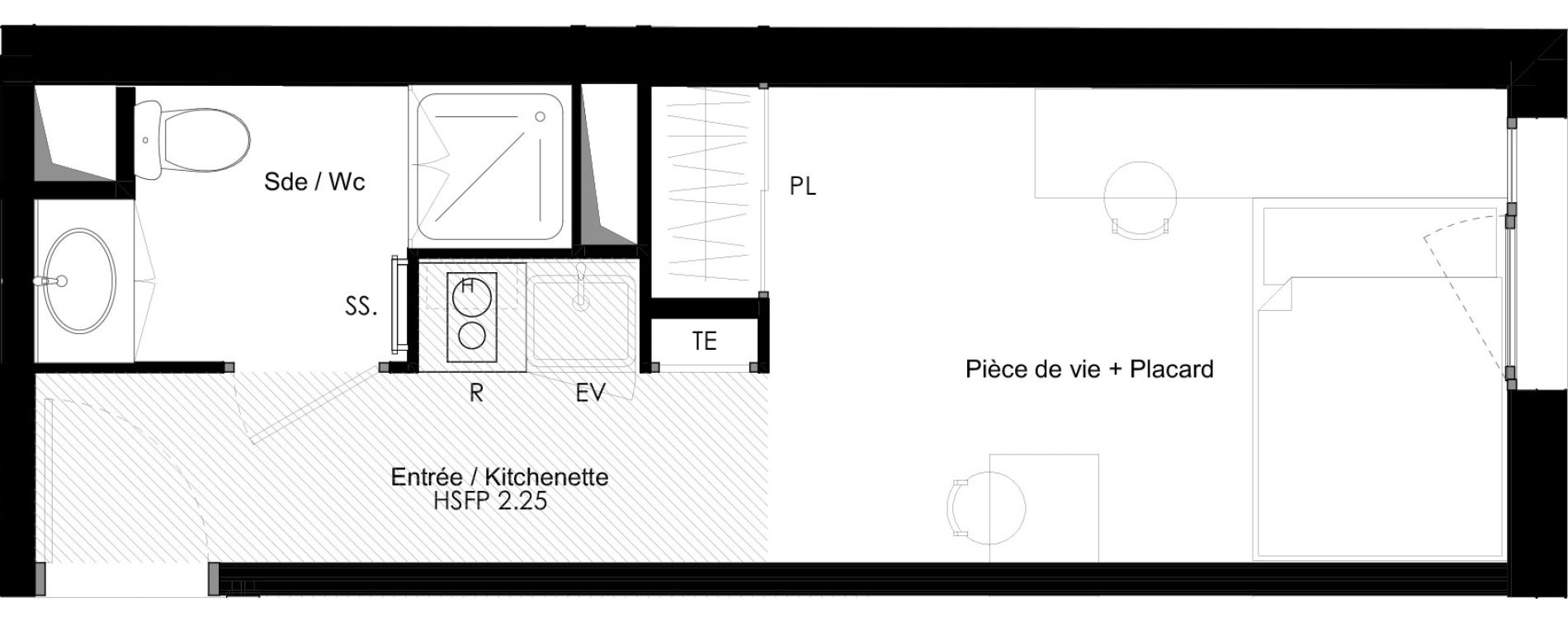 Appartement T1 meubl&eacute; de 19,91 m2 &agrave; Chamb&eacute;ry La cassine