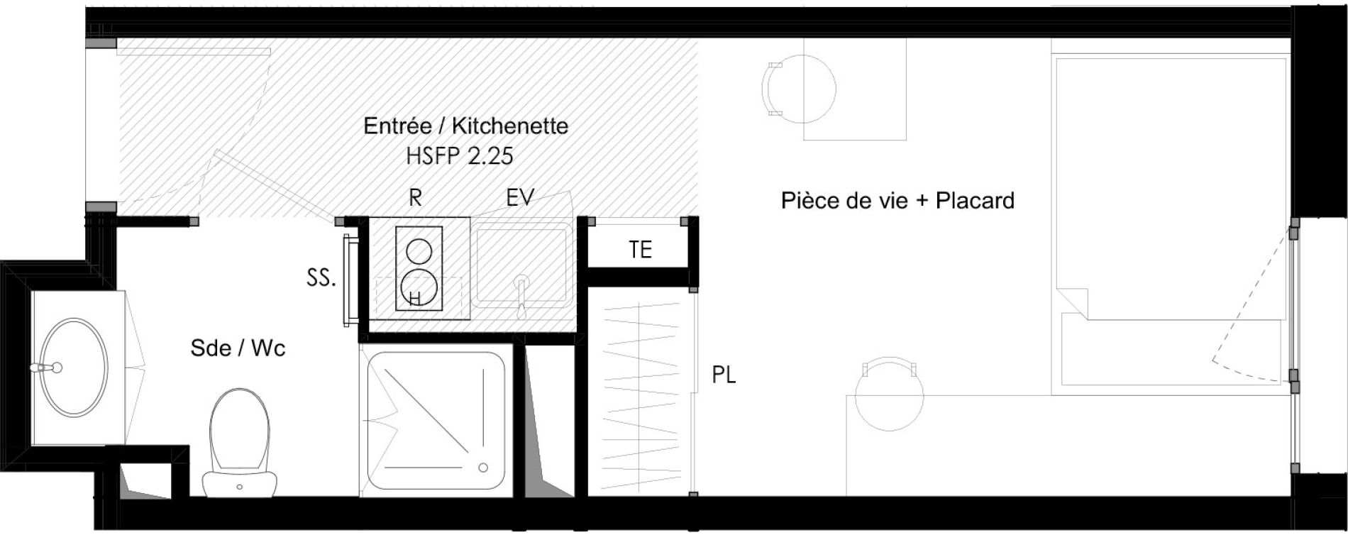 Appartement T1 meubl&eacute; de 17,93 m2 &agrave; Chamb&eacute;ry La cassine