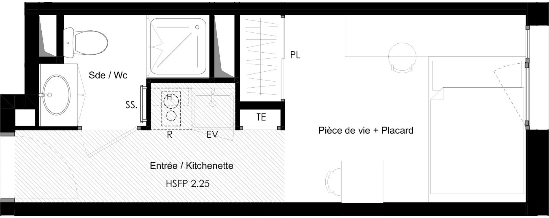 Appartement T1 meubl&eacute; de 18,16 m2 &agrave; Chamb&eacute;ry La cassine