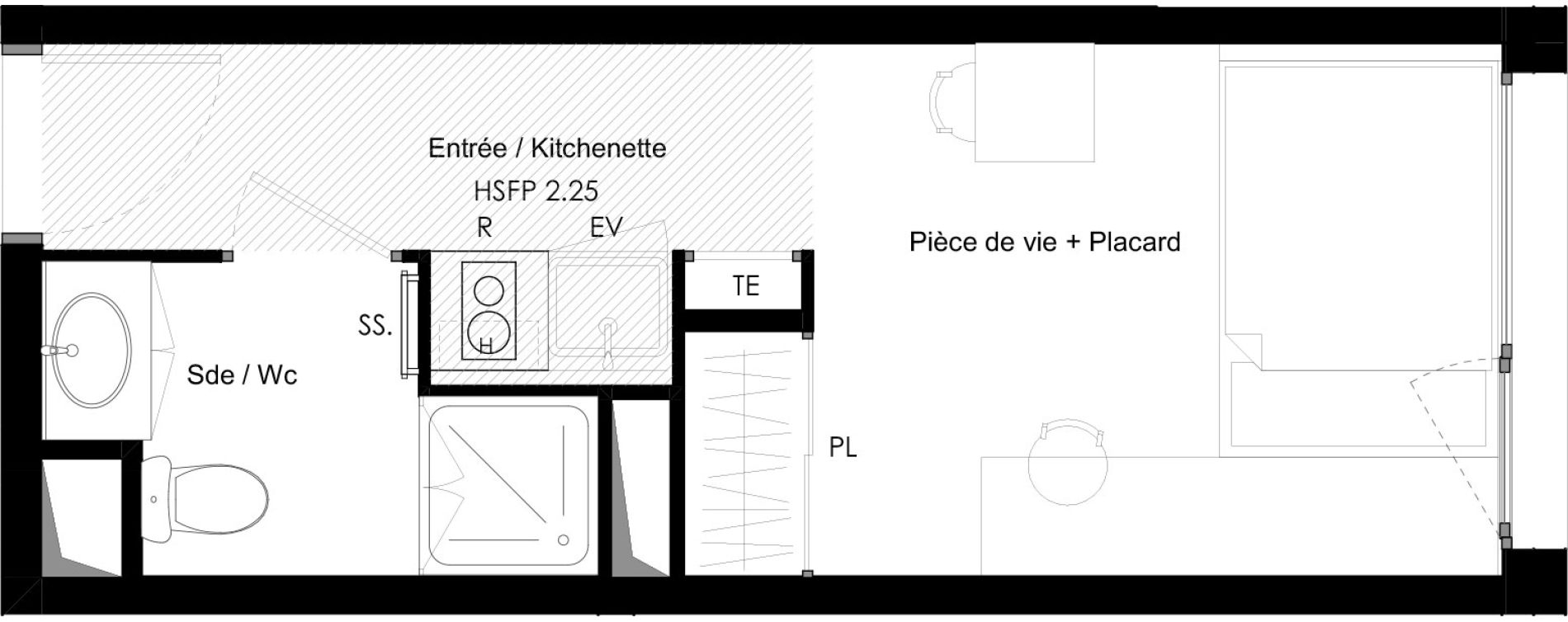 Appartement T1 meubl&eacute; de 18,55 m2 &agrave; Chamb&eacute;ry La cassine