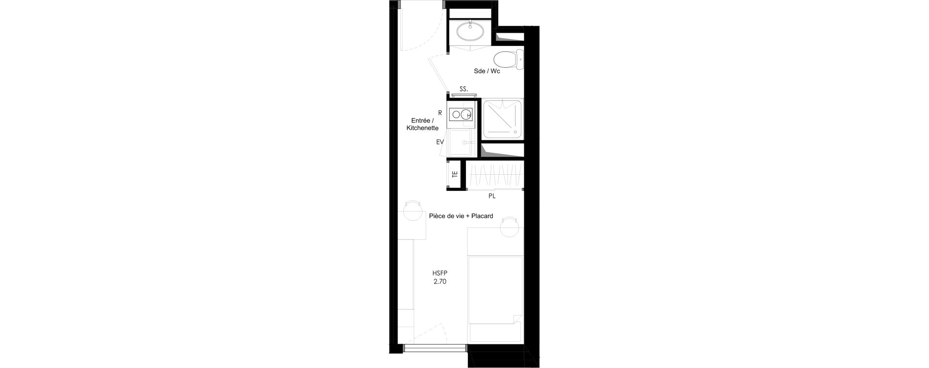 Appartement T1 meubl&eacute; de 17,68 m2 &agrave; Chamb&eacute;ry La cassine