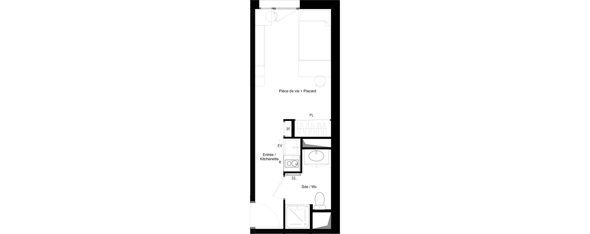 Appartement T1 meubl&eacute; de 21,16 m2 &agrave; Chamb&eacute;ry La cassine