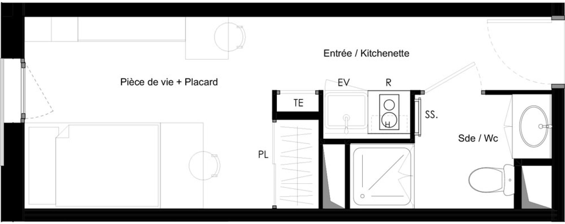 Appartement T1 meubl&eacute; de 18,53 m2 &agrave; Chamb&eacute;ry La cassine