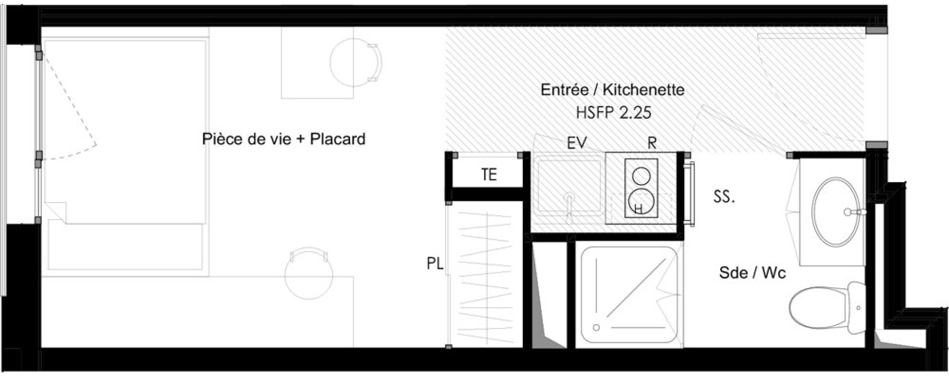 Appartement T1 meubl&eacute; de 17,61 m2 &agrave; Chamb&eacute;ry La cassine