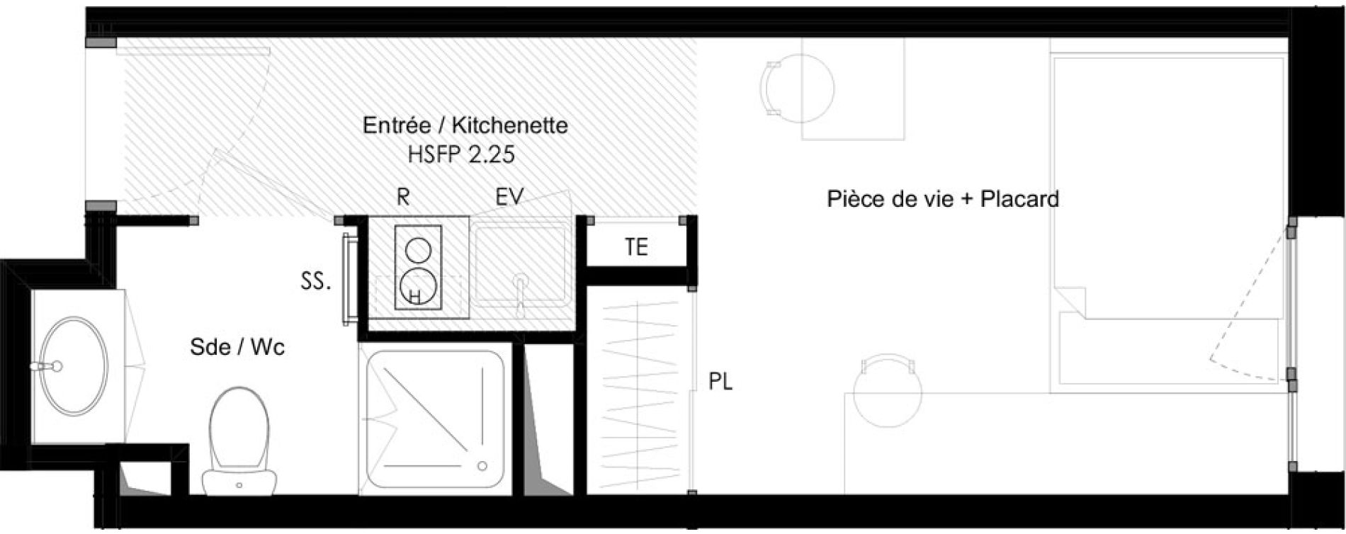 Appartement T1 meubl&eacute; de 17,93 m2 &agrave; Chamb&eacute;ry La cassine