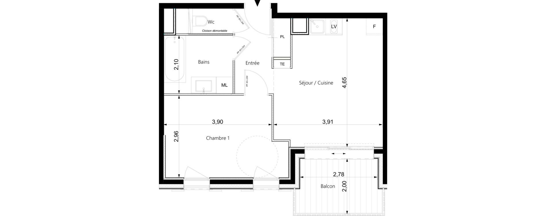 Appartement T2 de 40,86 m2 &agrave; Champagny-En-Vanoise Centre