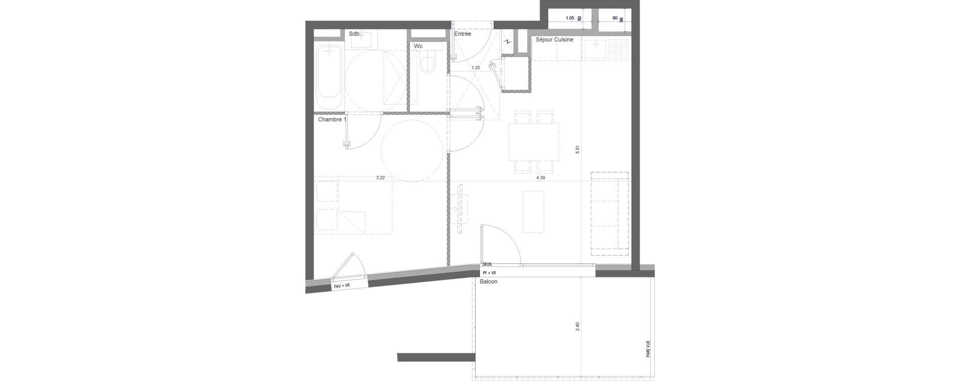 Appartement T2 de 41,88 m2 &agrave; Cognin Centre