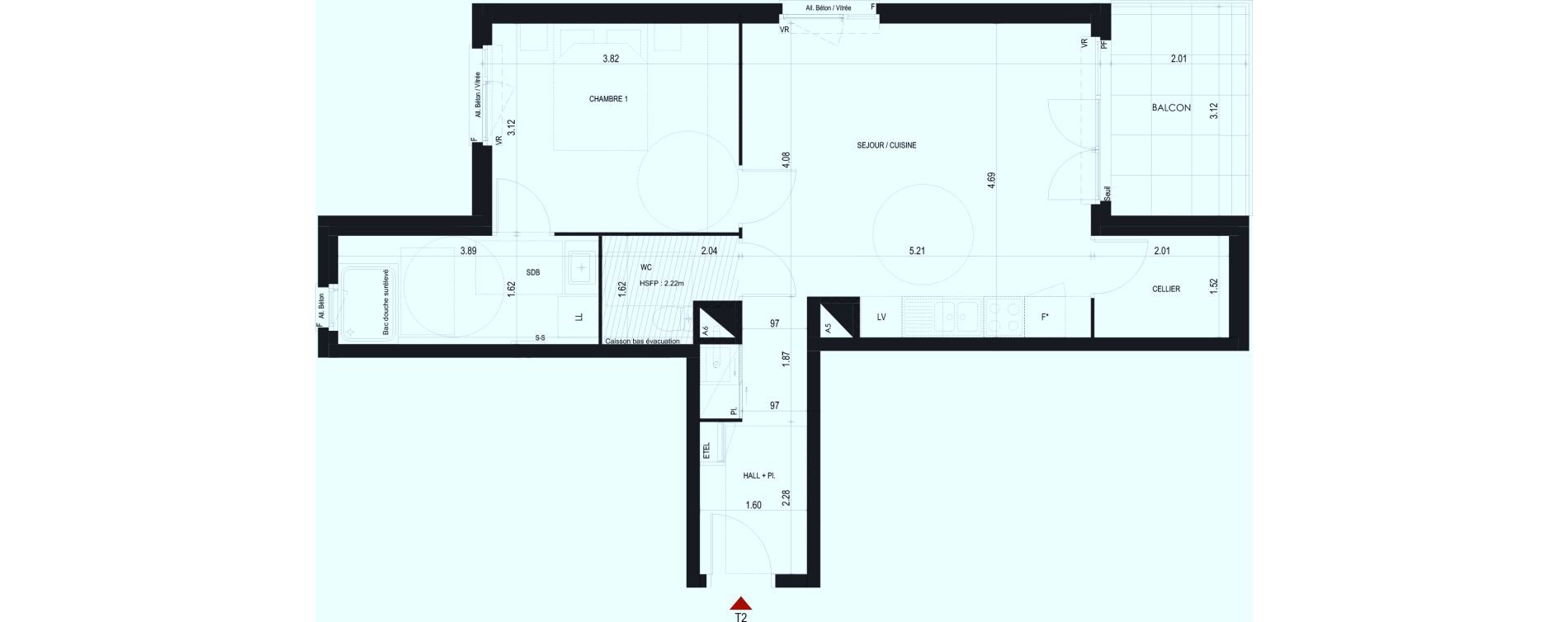 Appartement T2 de 52,91 m2 &agrave; Cognin Centre