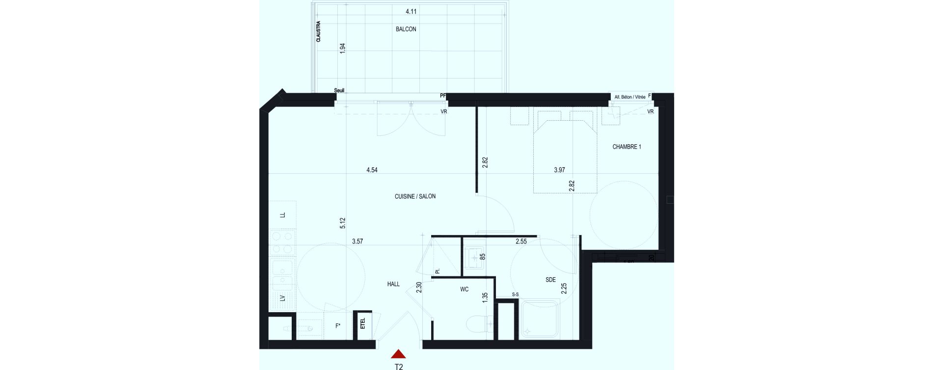 Appartement T2 de 38,69 m2 &agrave; Cognin Centre