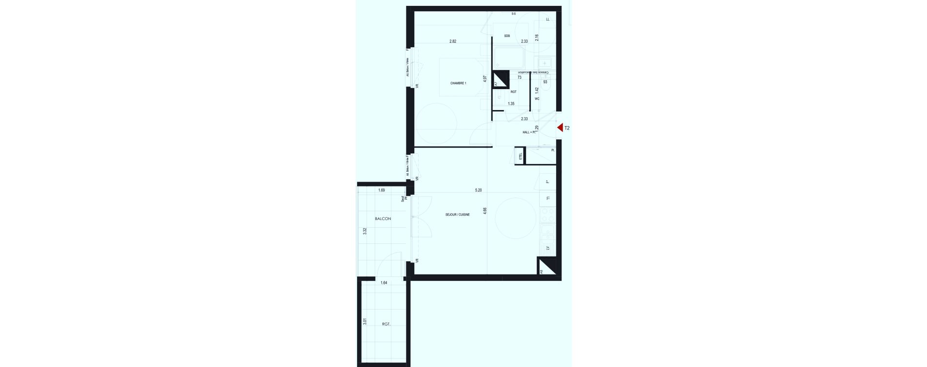 Appartement T2 de 48,36 m2 &agrave; Cognin Centre