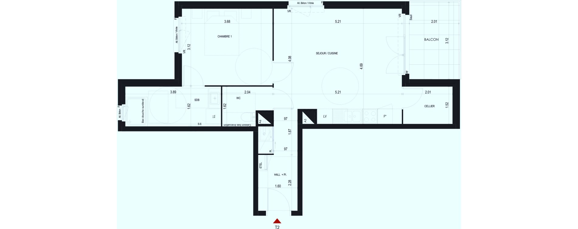 Appartement T2 de 52,91 m2 &agrave; Cognin Centre