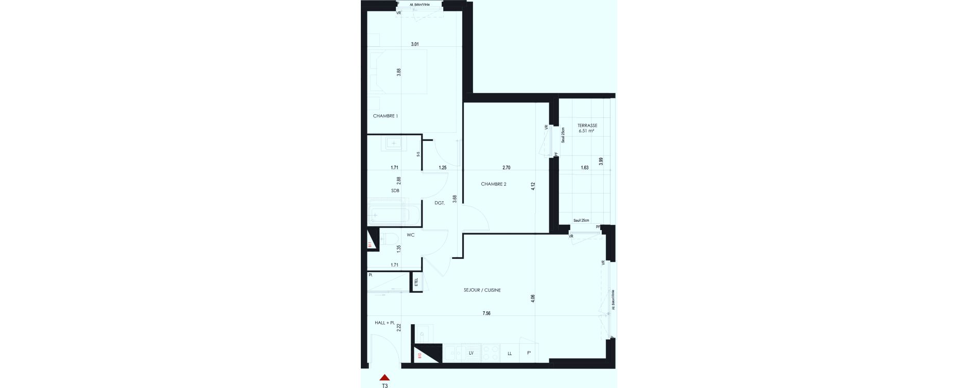 Appartement T3 de 60,88 m2 &agrave; Cognin Centre