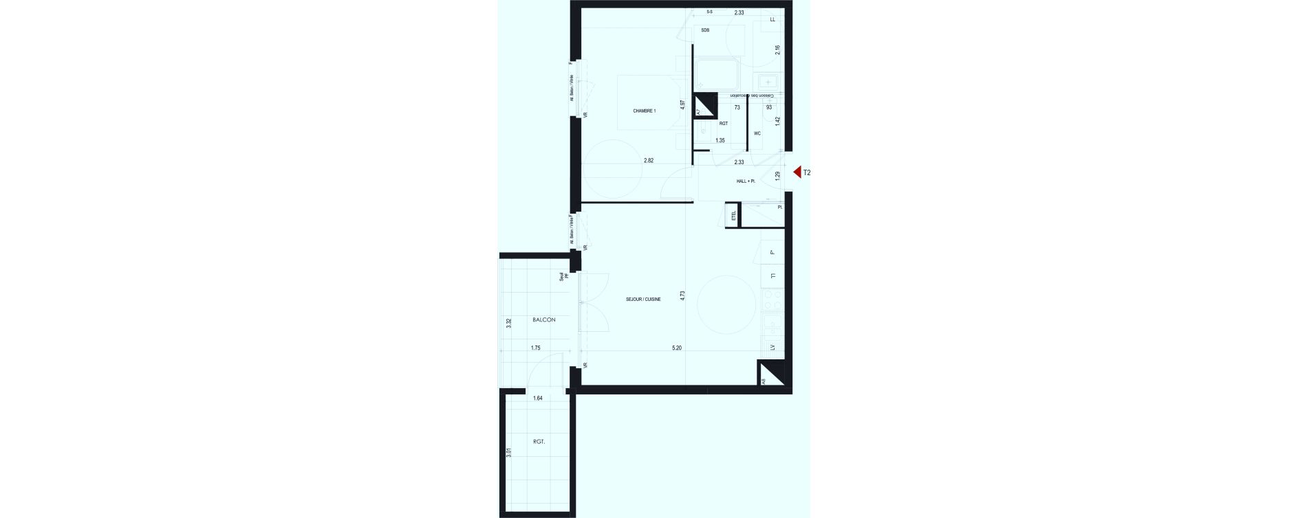 Appartement T2 de 48,36 m2 &agrave; Cognin Centre