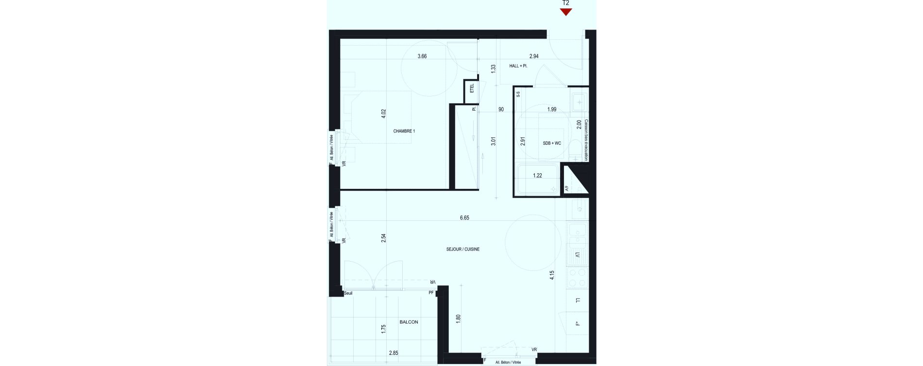 Appartement T2 de 48,73 m2 &agrave; Cognin Centre