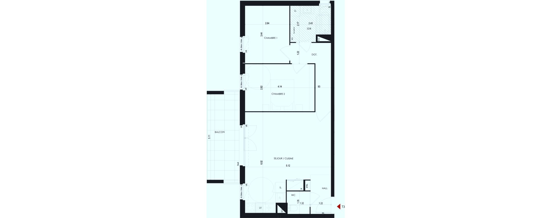 Appartement T3 de 61,34 m2 &agrave; Cognin Centre