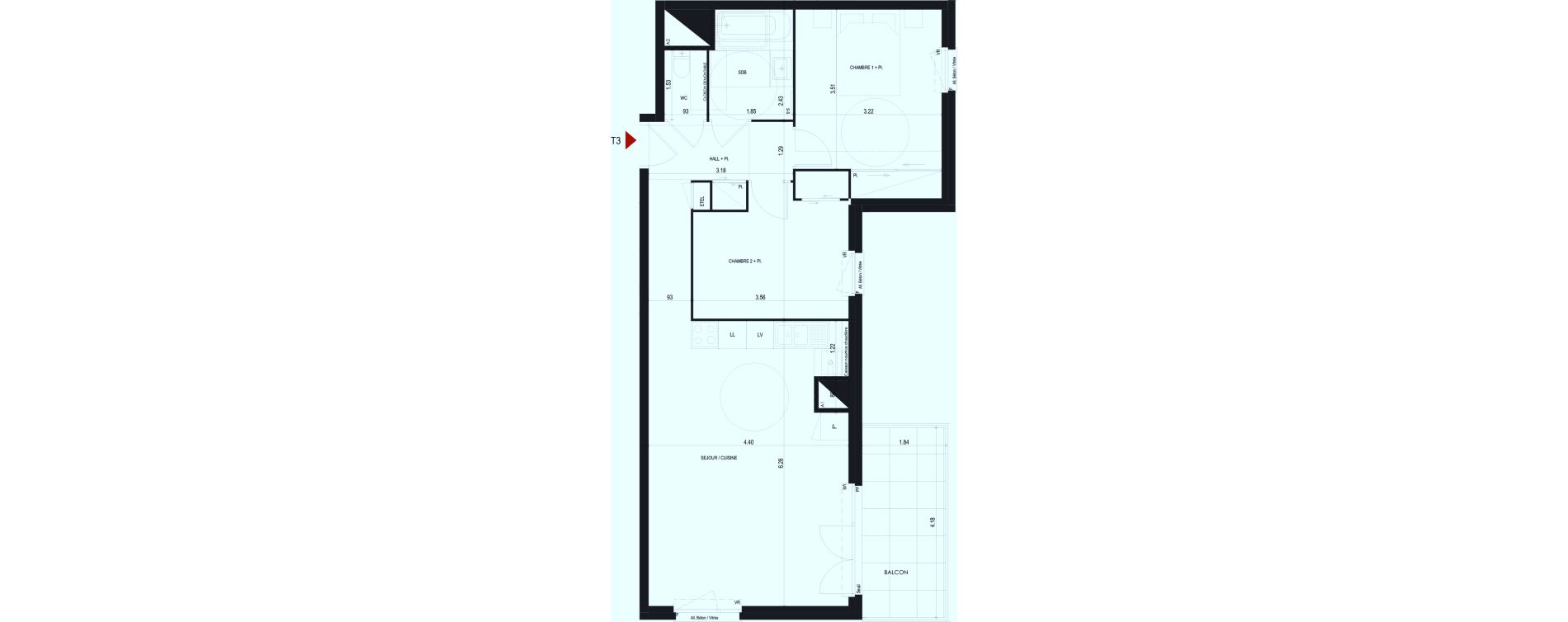 Appartement T3 de 62,58 m2 &agrave; Cognin Centre