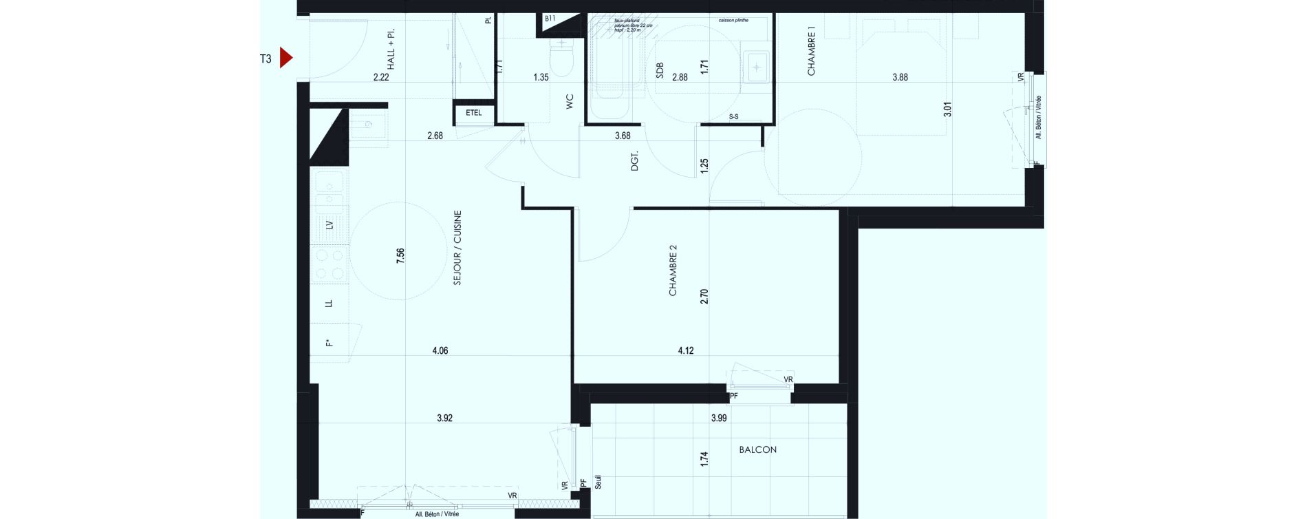 Appartement T3 de 60,89 m2 &agrave; Cognin Centre