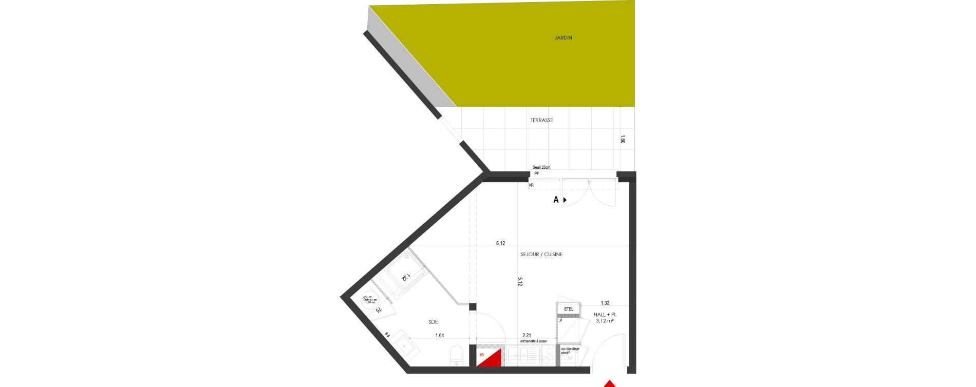 Appartement T1 de 30,78 m2 &agrave; Cognin Centre