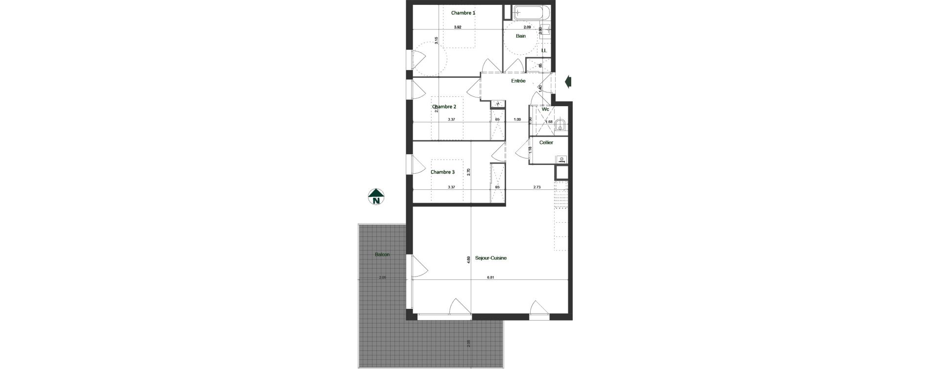 Appartement T4 de 86,02 m2 &agrave; Jacob-Bellecombette Pontet