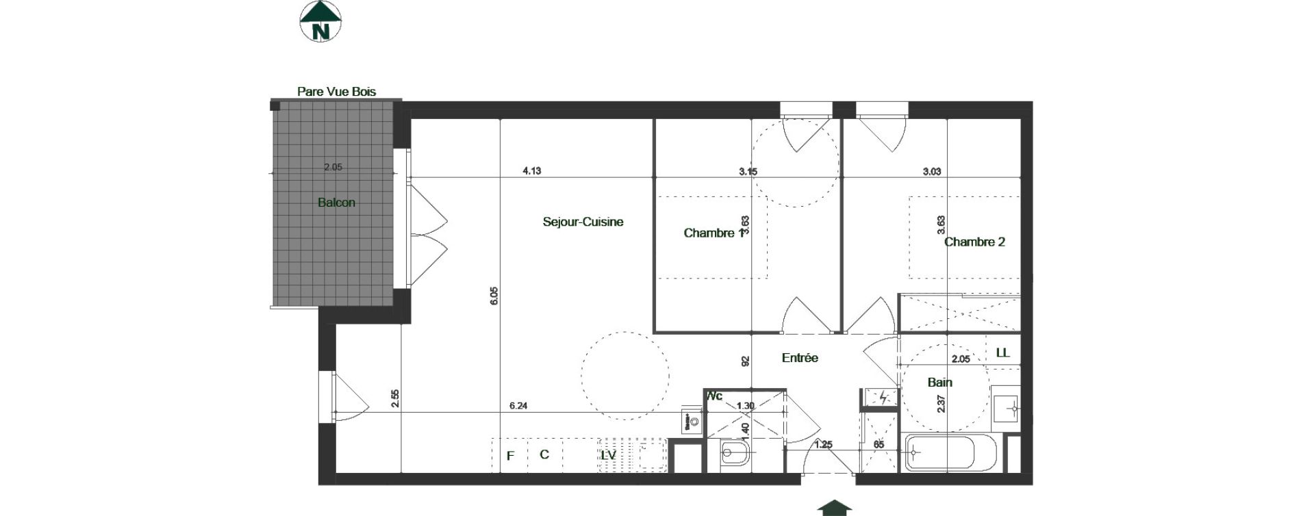 Appartement T3 de 64,28 m2 &agrave; Jacob-Bellecombette Pontet