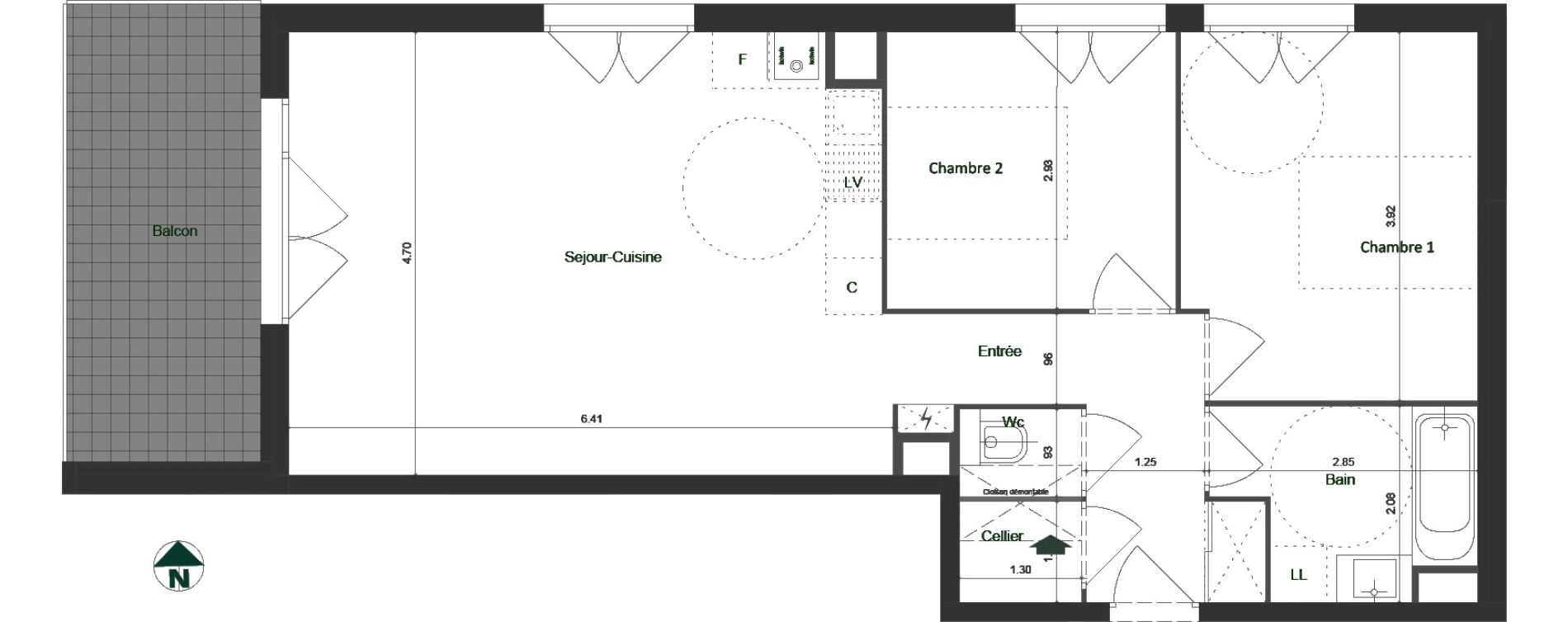 Appartement T3 de 64,51 m2 &agrave; Jacob-Bellecombette Pontet