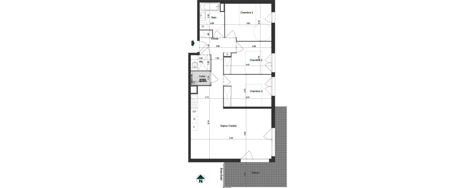 Appartement T4 de 82,91 m2 &agrave; Jacob-Bellecombette Pontet