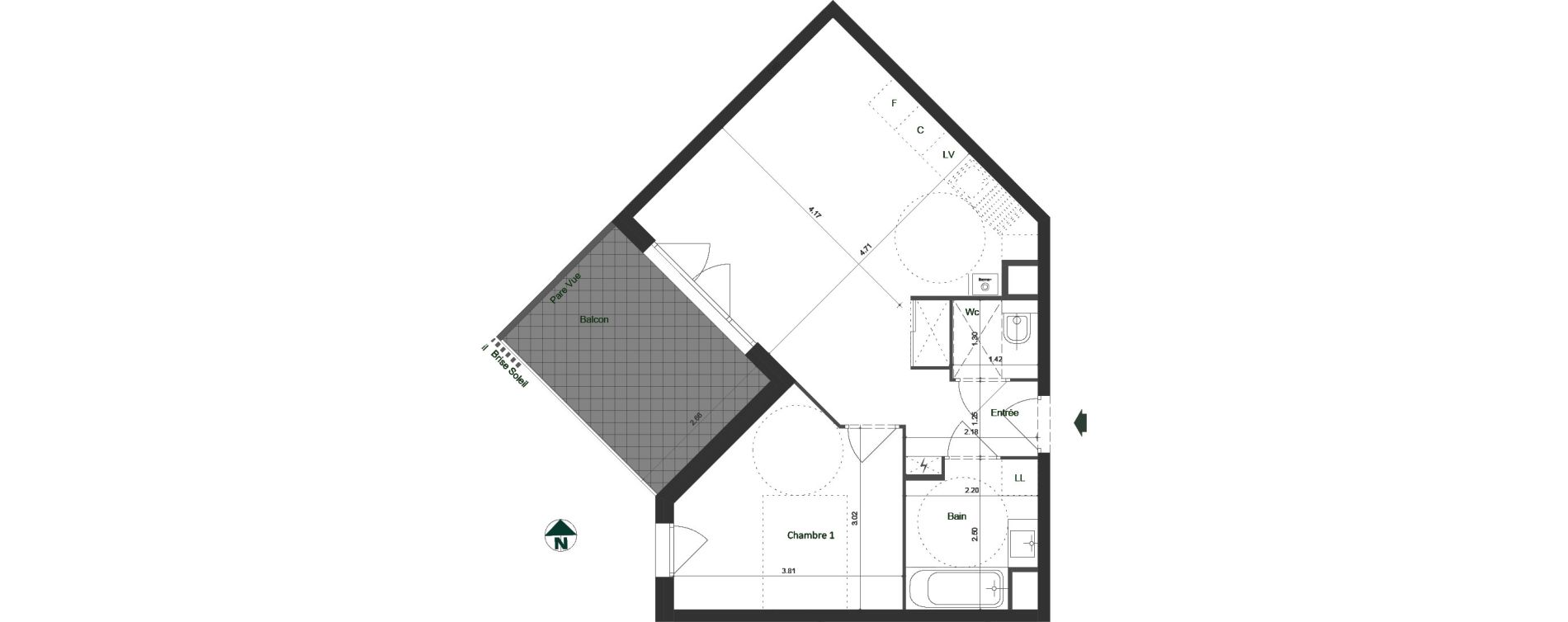 Appartement T2 de 45,27 m2 &agrave; Jacob-Bellecombette Pontet