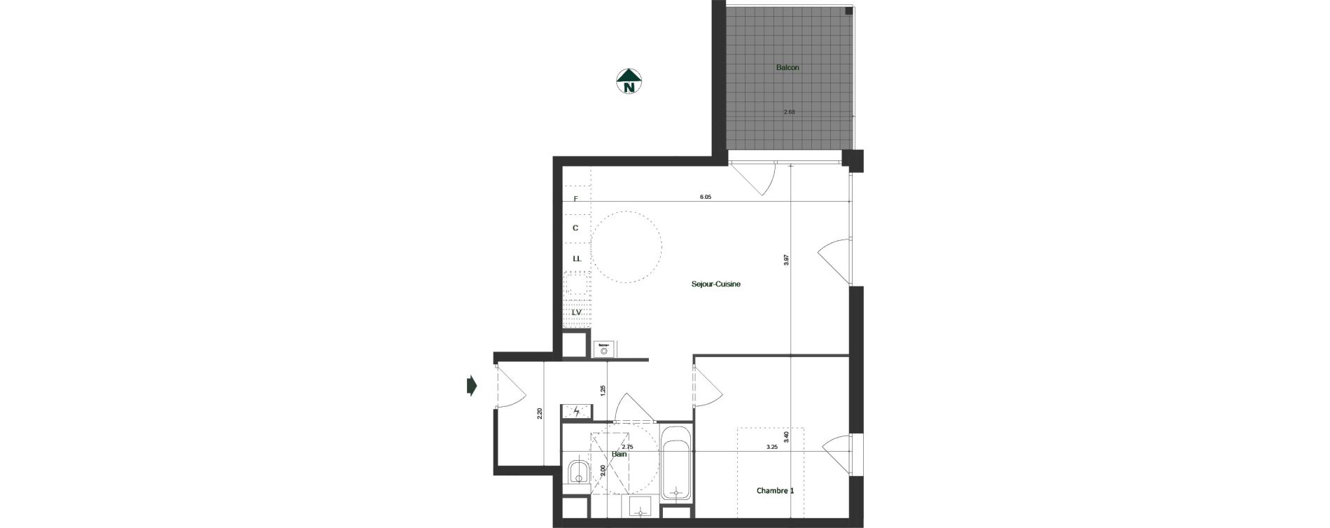 Appartement T2 de 46,12 m2 &agrave; Jacob-Bellecombette Pontet