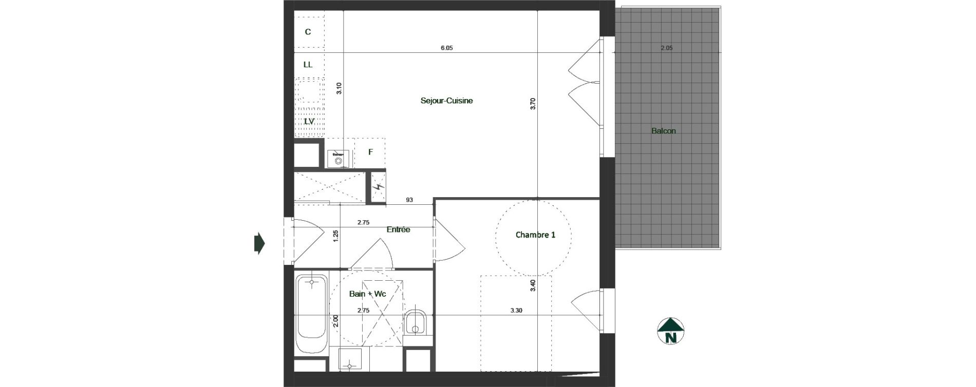 Appartement T2 de 41,48 m2 &agrave; Jacob-Bellecombette Pontet