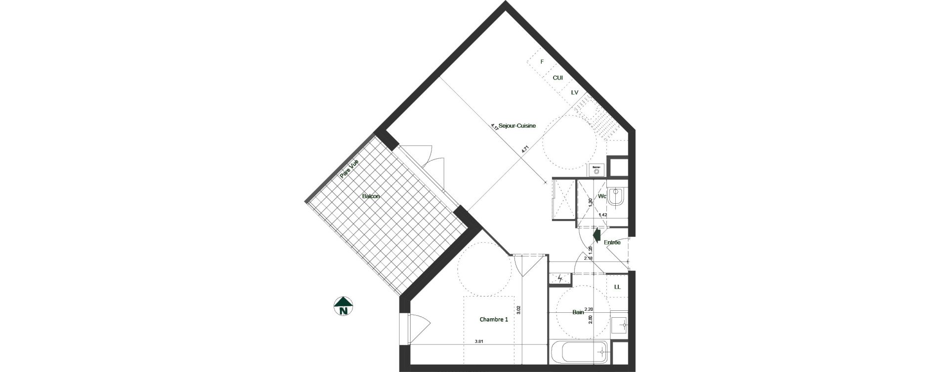 Appartement T2 de 45,25 m2 &agrave; Jacob-Bellecombette Pontet
