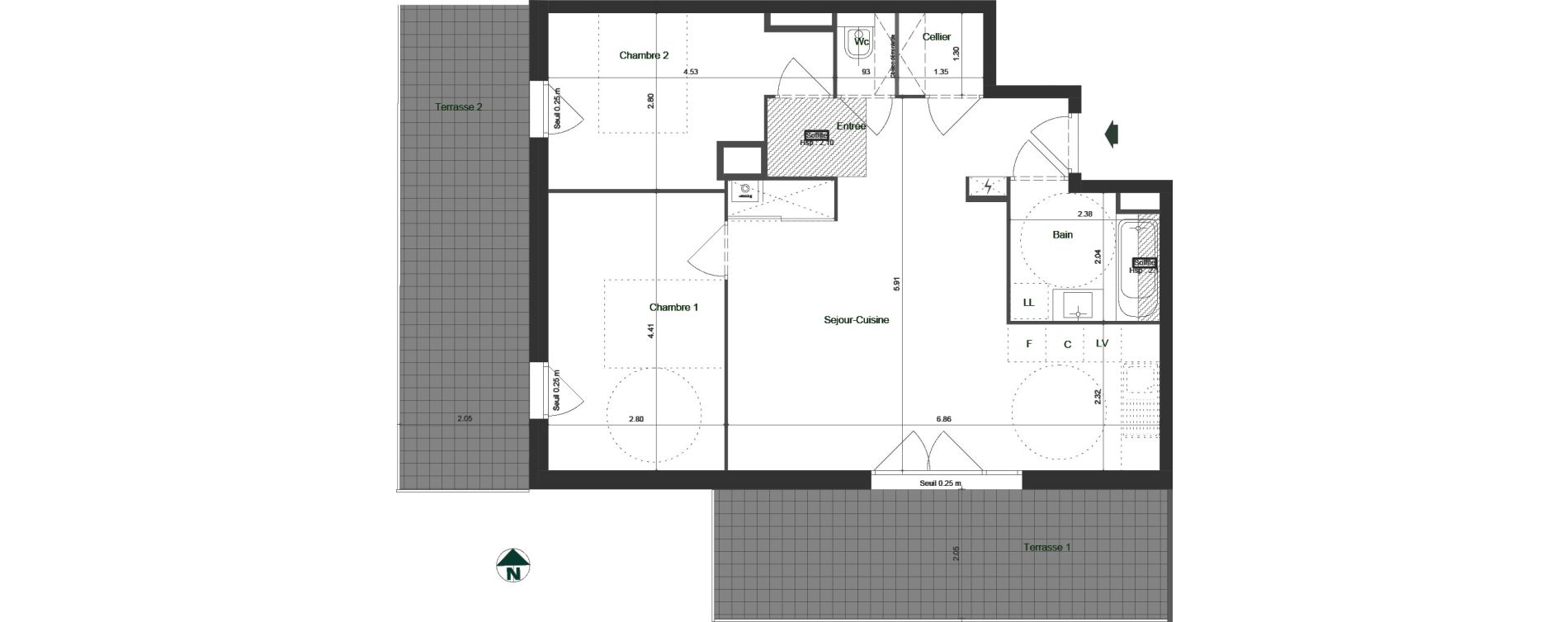 Appartement T3 de 62,21 m2 &agrave; Jacob-Bellecombette Pontet