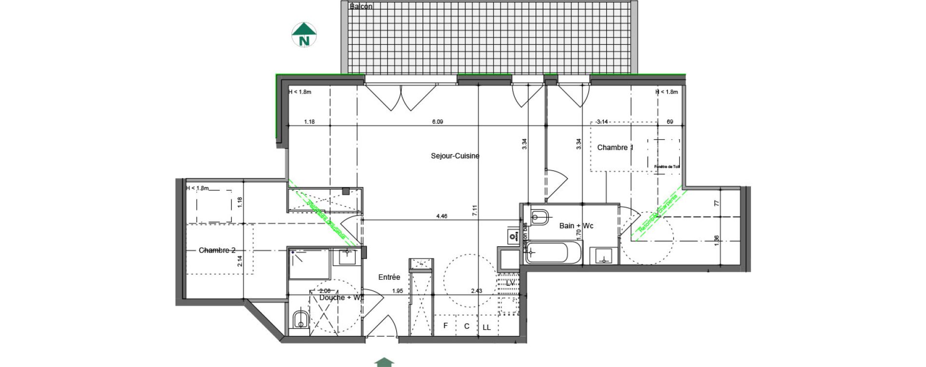 Appartement T3 de 68,97 m2 &agrave; Jacob-Bellecombette Pontet