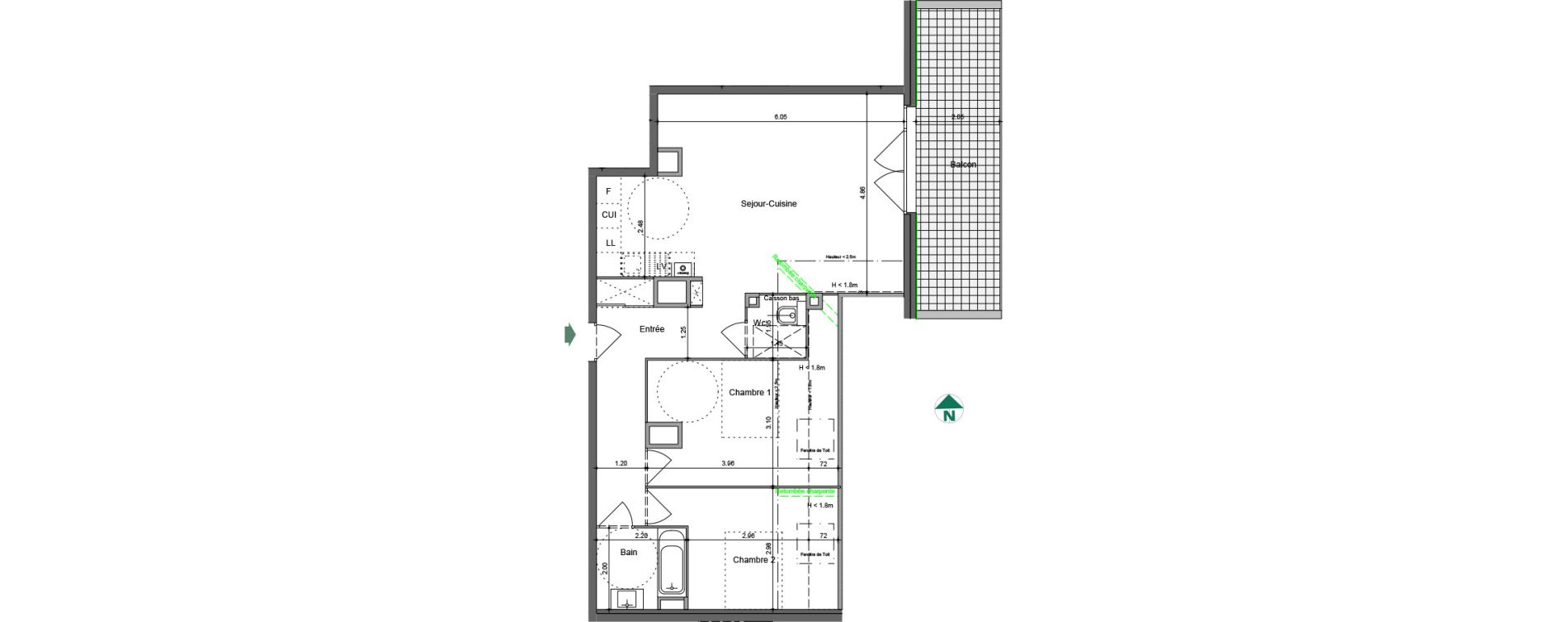 Appartement T3 de 70,76 m2 &agrave; Jacob-Bellecombette Pontet