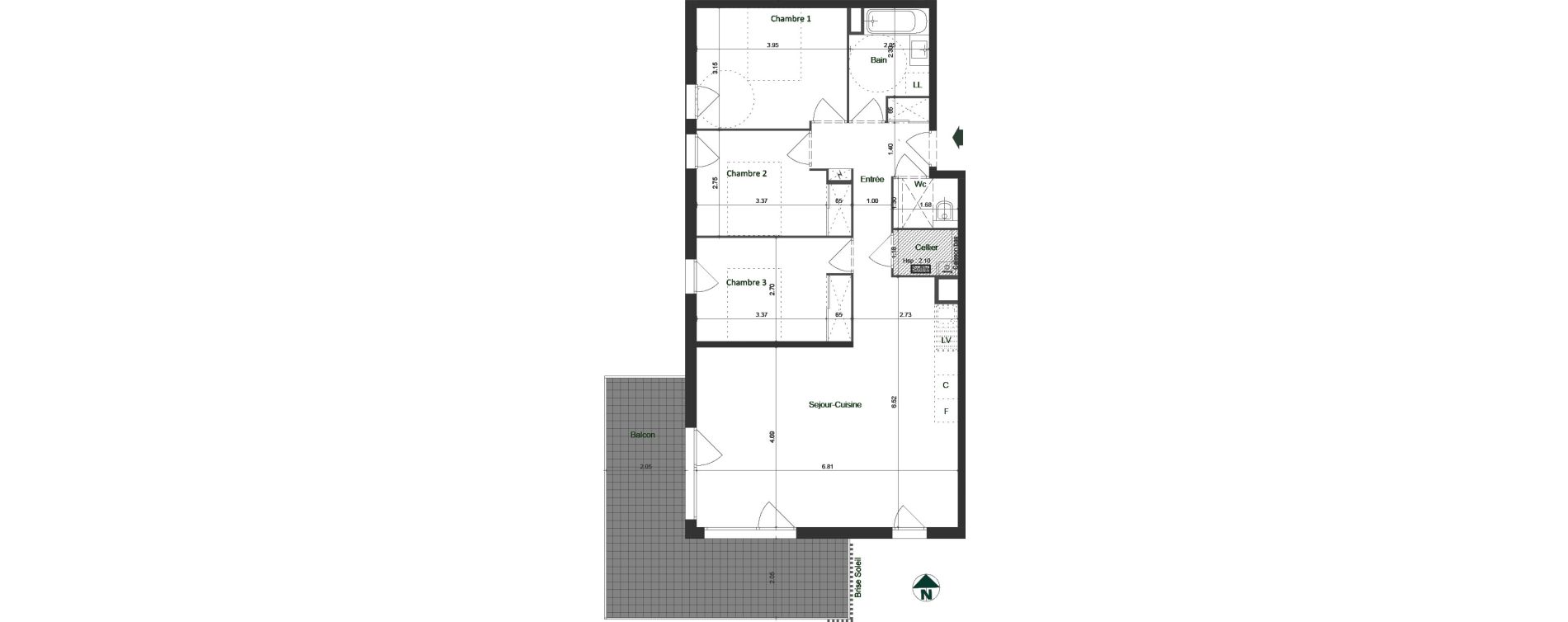 Appartement T4 de 85,97 m2 &agrave; Jacob-Bellecombette Pontet