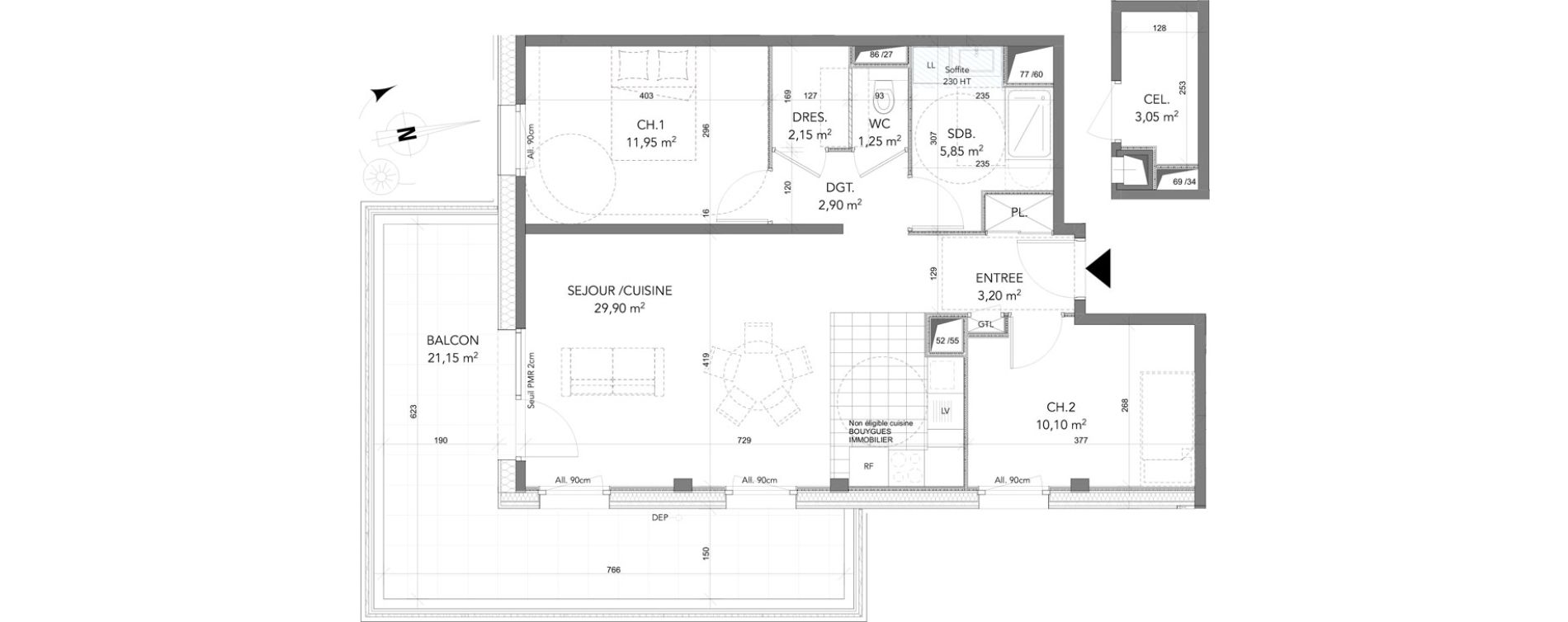 Appartement T3 de 67,30 m2 &agrave; La Motte-Servolex Centre