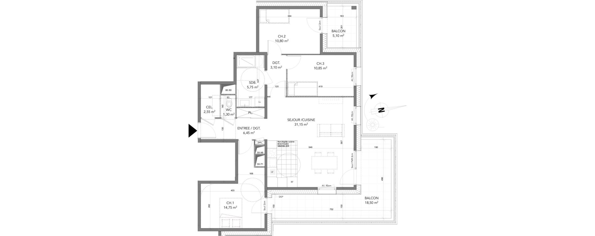 Appartement T4 de 86,70 m2 &agrave; La Motte-Servolex Centre