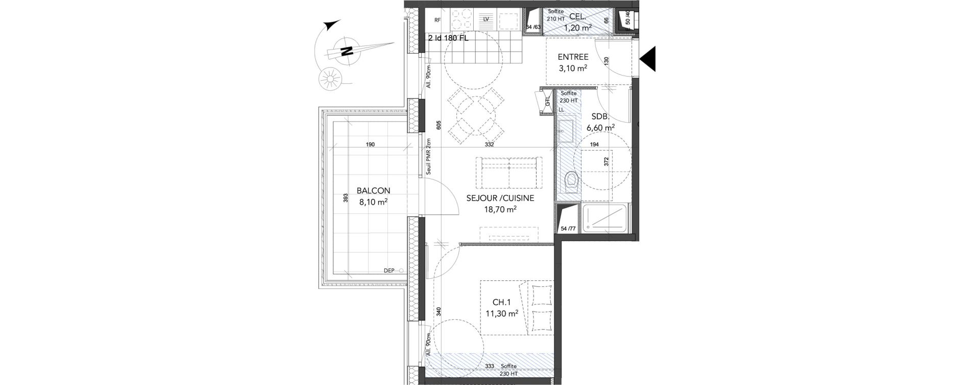 Appartement T2 de 40,90 m2 &agrave; La Motte-Servolex Centre