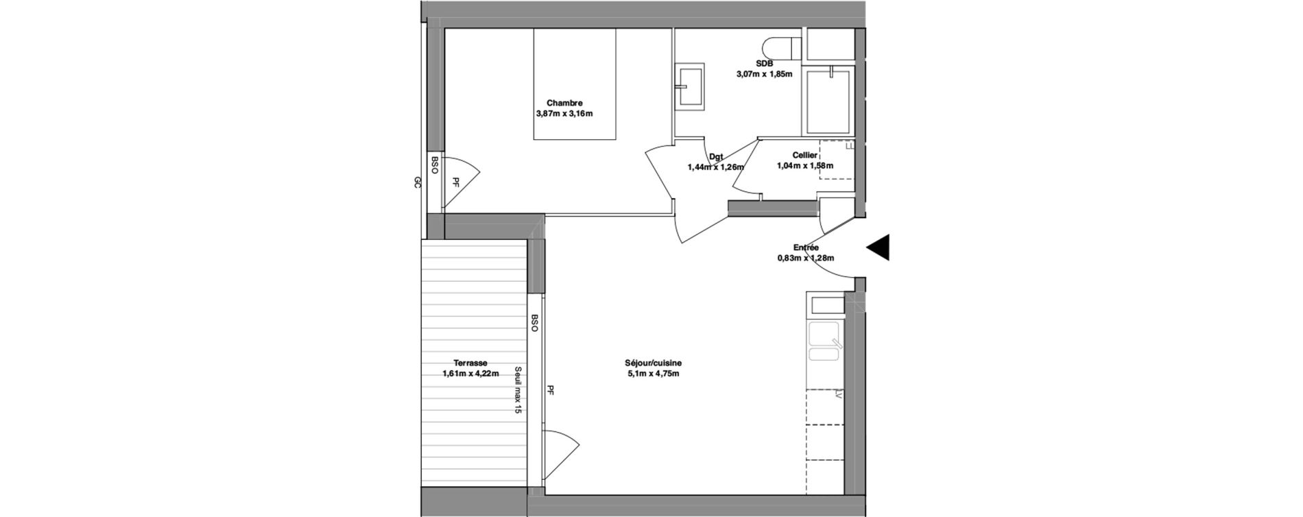 Appartement T2 de 44,86 m2 au Bourget-Du-Lac Centre