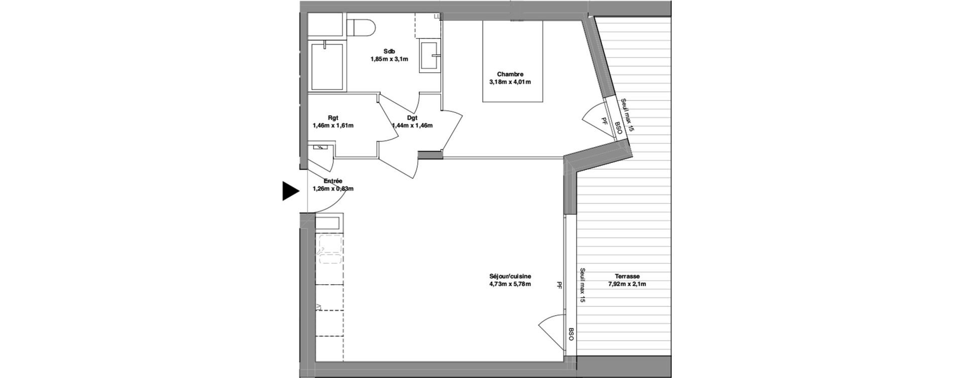 Appartement T2 de 47,95 m2 au Bourget-Du-Lac Centre