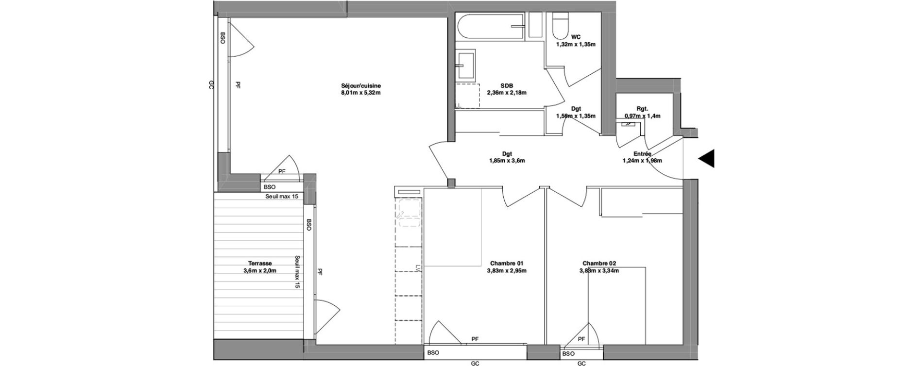 Appartement T3 de 73,39 m2 au Bourget-Du-Lac Centre