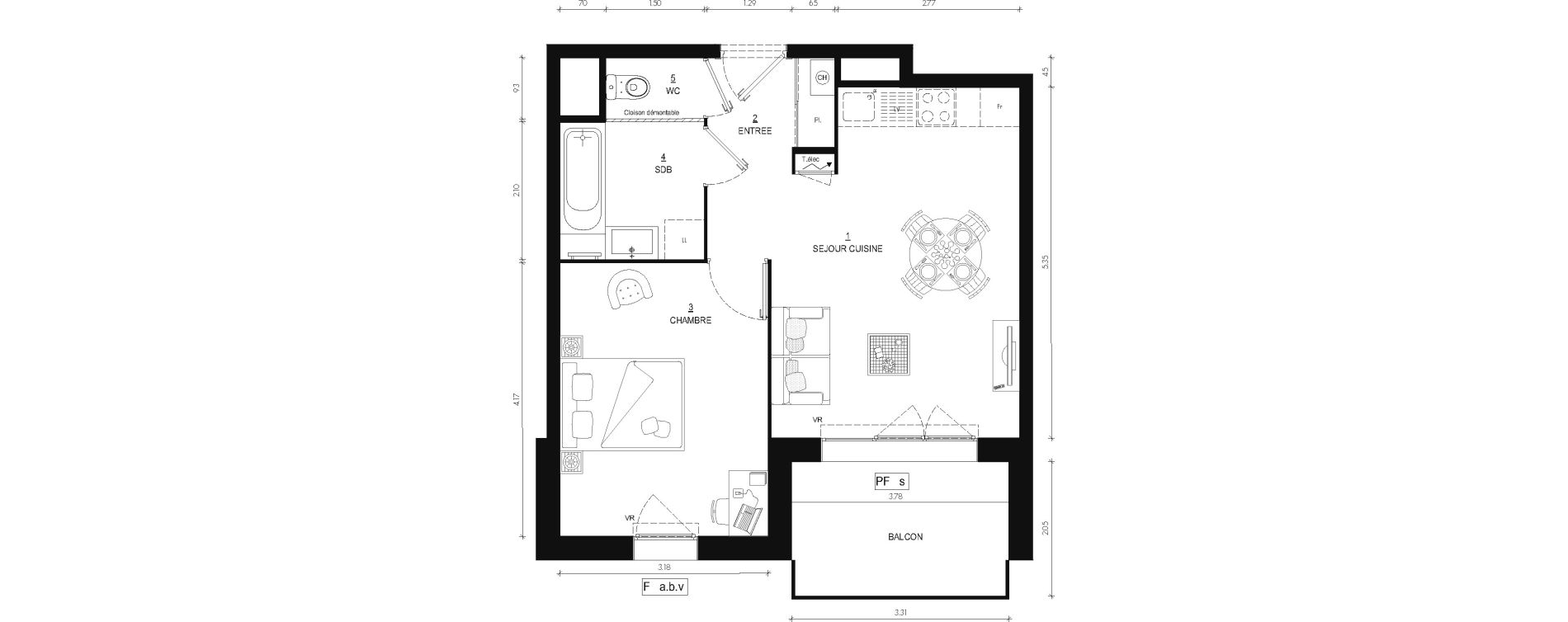 Appartement T2 de 42,60 m2 au Bourget-Du-Lac Centre
