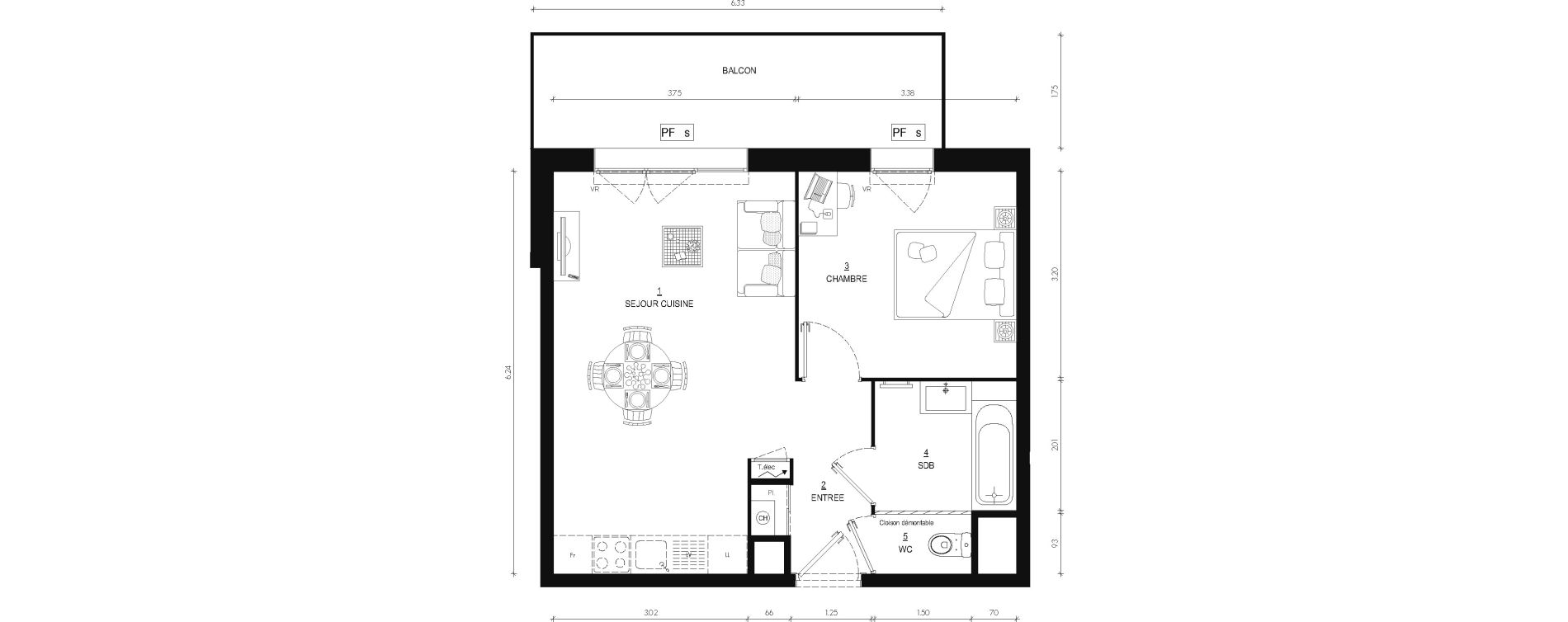 Appartement T2 de 42,88 m2 au Bourget-Du-Lac Centre