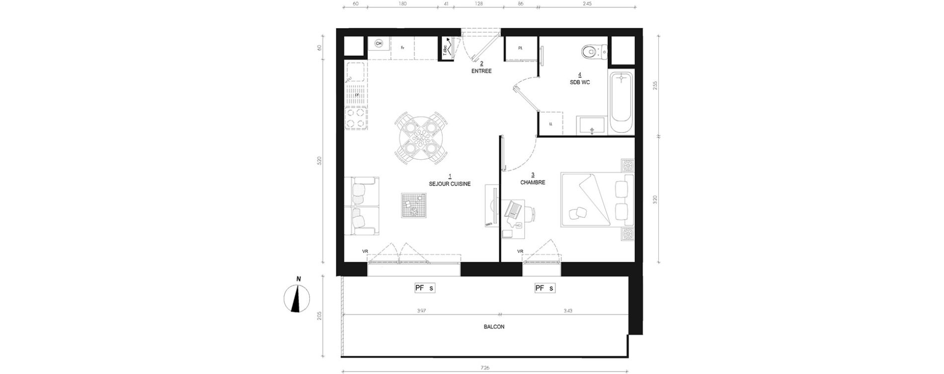 Appartement T2 de 41,52 m2 au Bourget-Du-Lac Centre